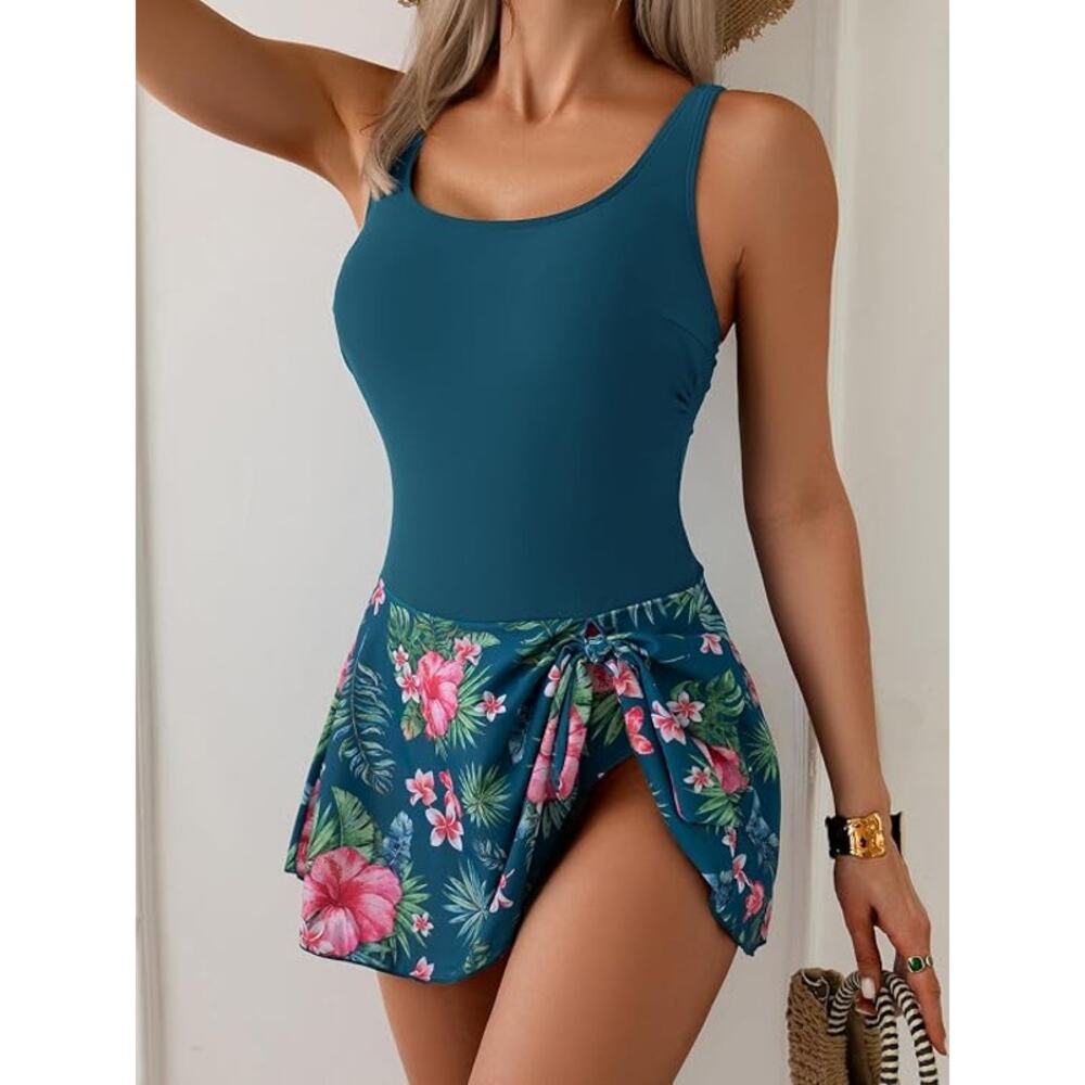 NWT Eomenie One Piece Swimdress Swimsuits Tummy Control Skirt Bathing Suit L - Picture 3 of 5